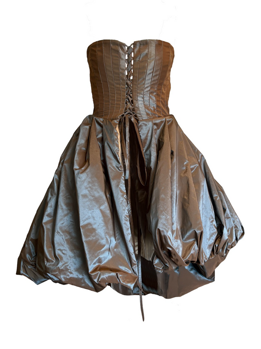 BROWN BALLON CORSET DRESS